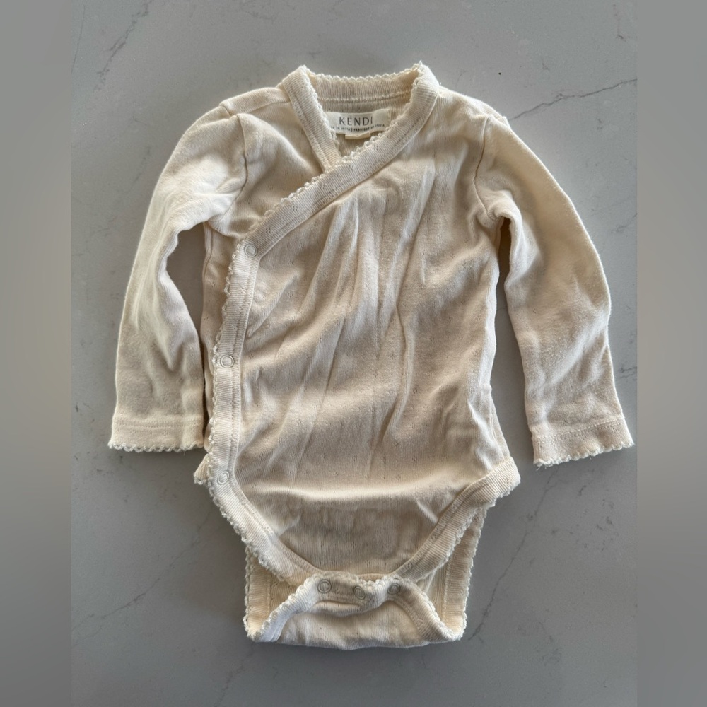 Colored Organics Pointelle Cream Long Sleeve Bodysuit